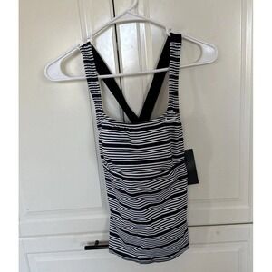 $96 New NIKE WOMENS Black White Striped TANKINI Top NESSA402-001 Sz S